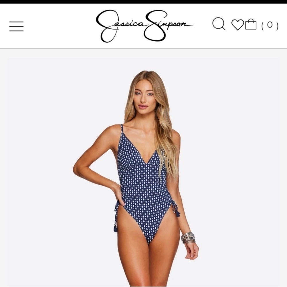 Jessica Simpson Blue and White Full Piece Bathing Suit